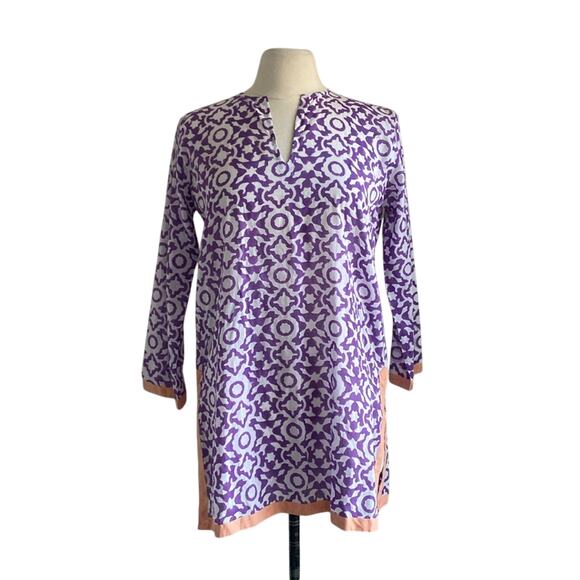 ROLLER RABBIT Tunic Womens Sz Small Purple Coverup Swim Geometric Print Beach - Picture 1 of 6